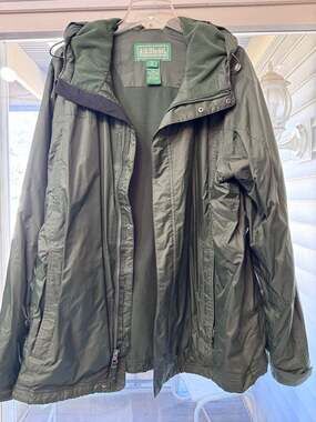L.L.Bean Men's XL Warm-Up Rain Jacket Fleece-Lined Hooded Windbreaker Green
